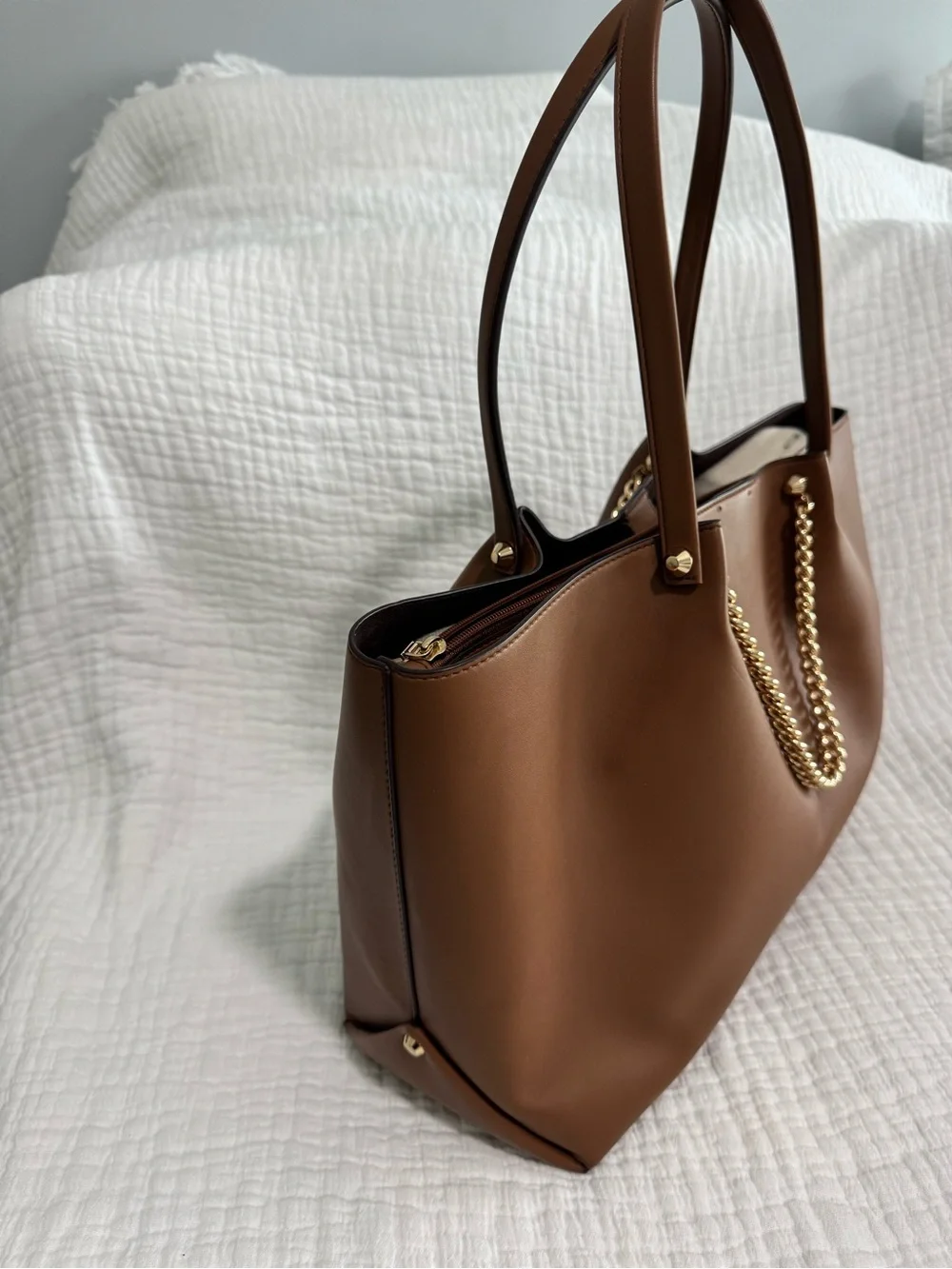 Michael Kors Zena Brown Tote with Gold Chain Detail - Picture 4 of 8